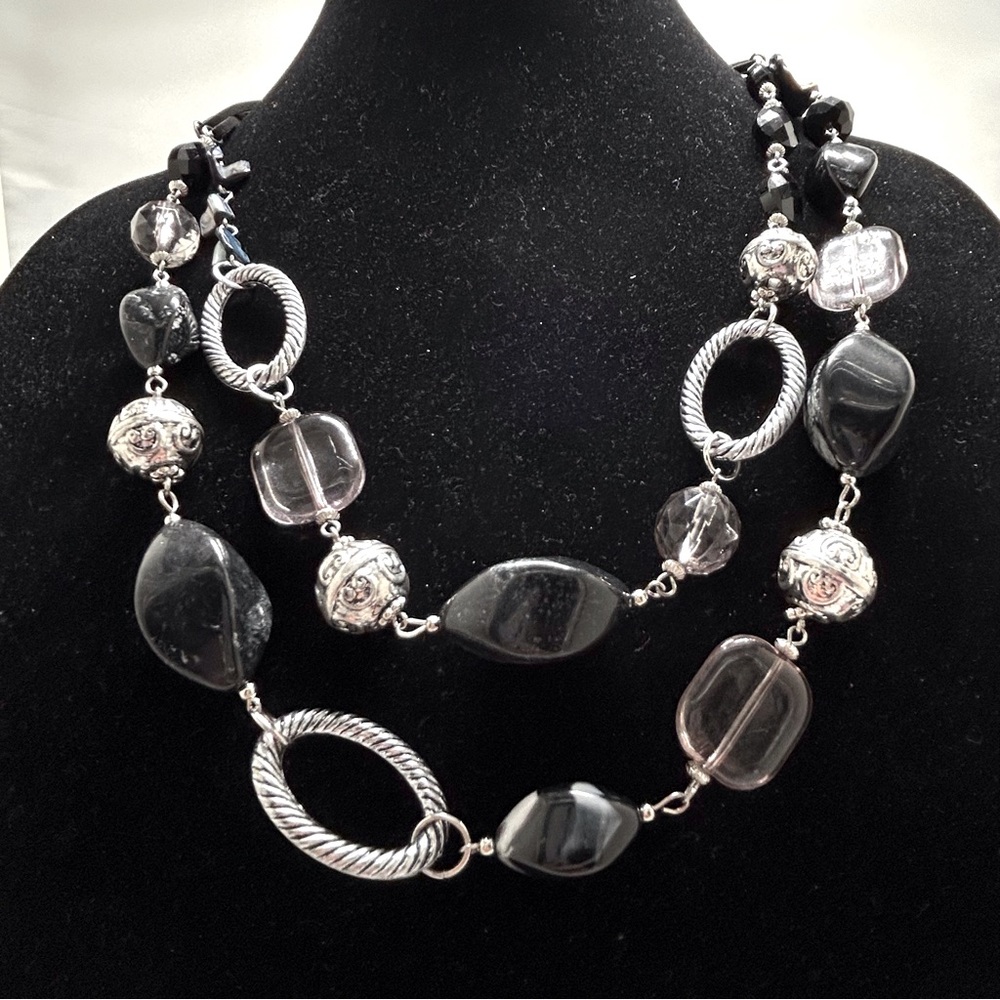 Bocar, Double Strand Silver And Black Necklace
